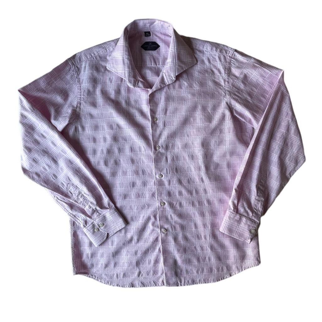 Rock Bottom! Canaletto Pink Spread Collar Italian Cotton Button Up Shirt, 16 1/2